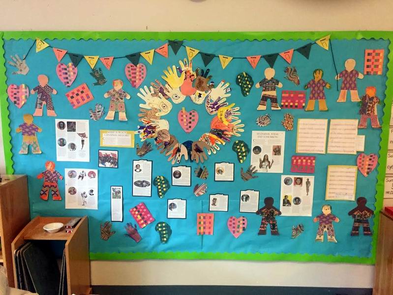 Children's art on the Black History month bulletin board