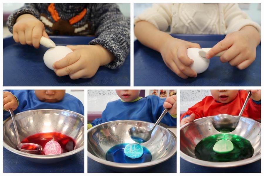 Children decorating eggs