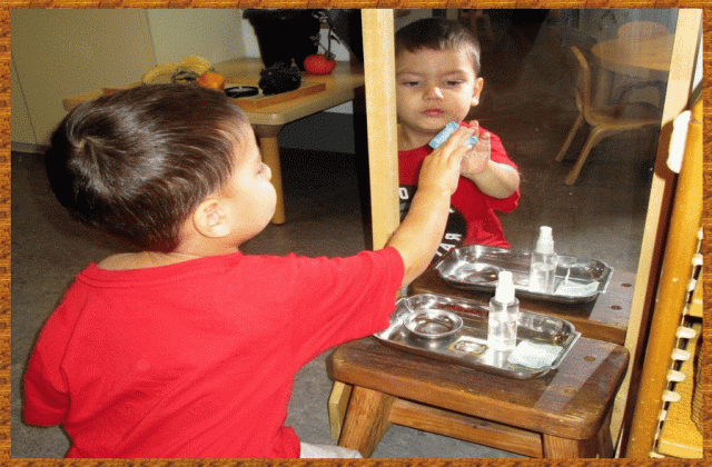 Child polishing a mirror