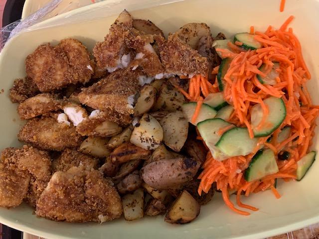 Simone's Breaded Fish and Cucumber Carrot Salad