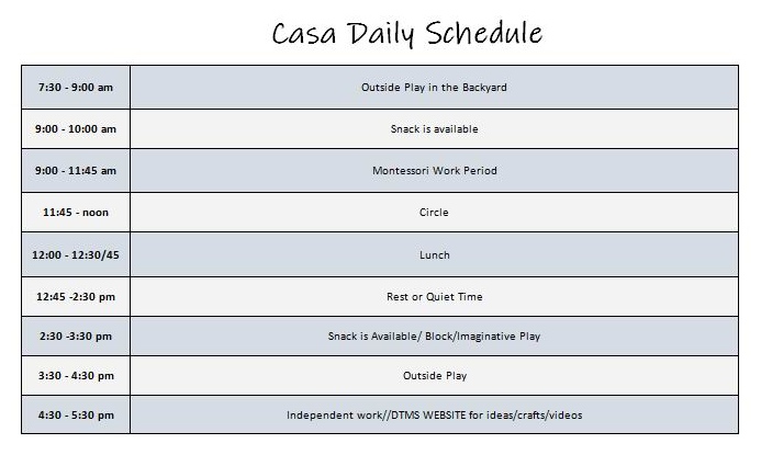 Casa Daily Schedule