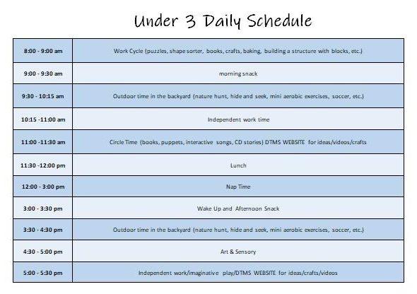 Under 3 Daily Schedule