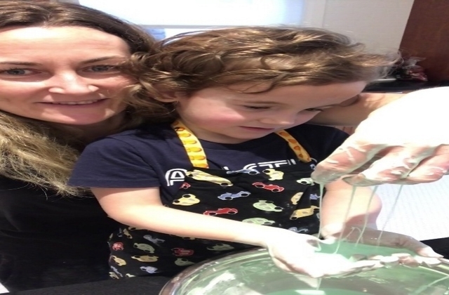 Rachelle and her son making and working with goop