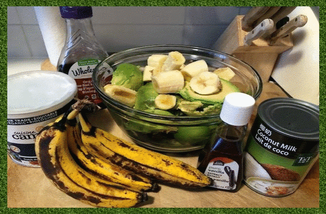 Ingredients for Avacado Banana Chocolate Pudding