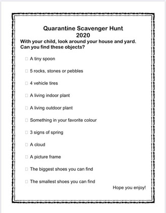 Quarantine Scavenger Hunt List