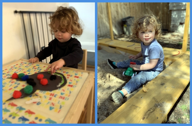 Collage of Ronen doing art and sensory