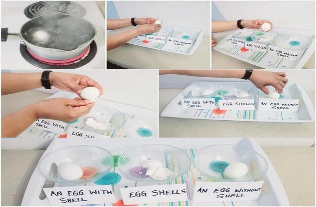 Sheikha peeling eggs