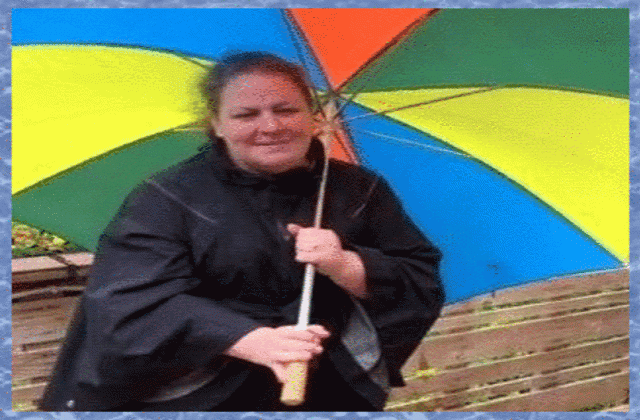 Leah with an umbrella