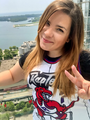 Vicky wearing a Raptors jersey