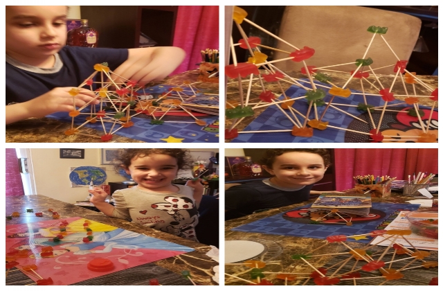 Collage of a toothpick and gummy bear engineering science activity