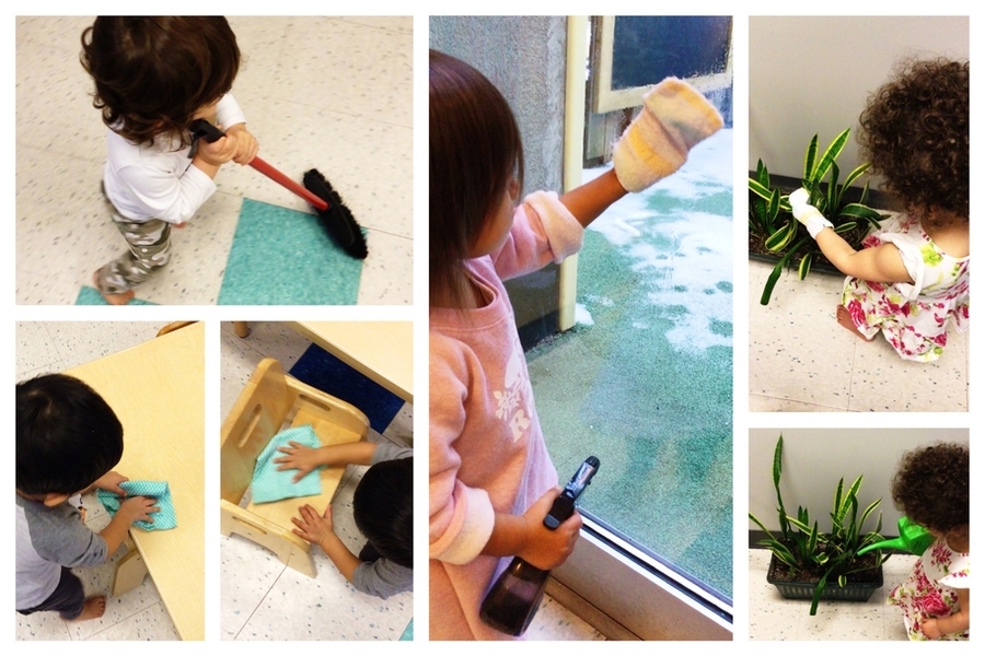 Children working on practical life activities.