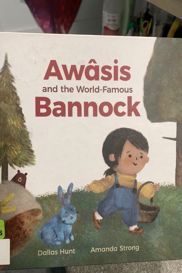 The cover of a book, 'Awasis and the World Famous Bannock