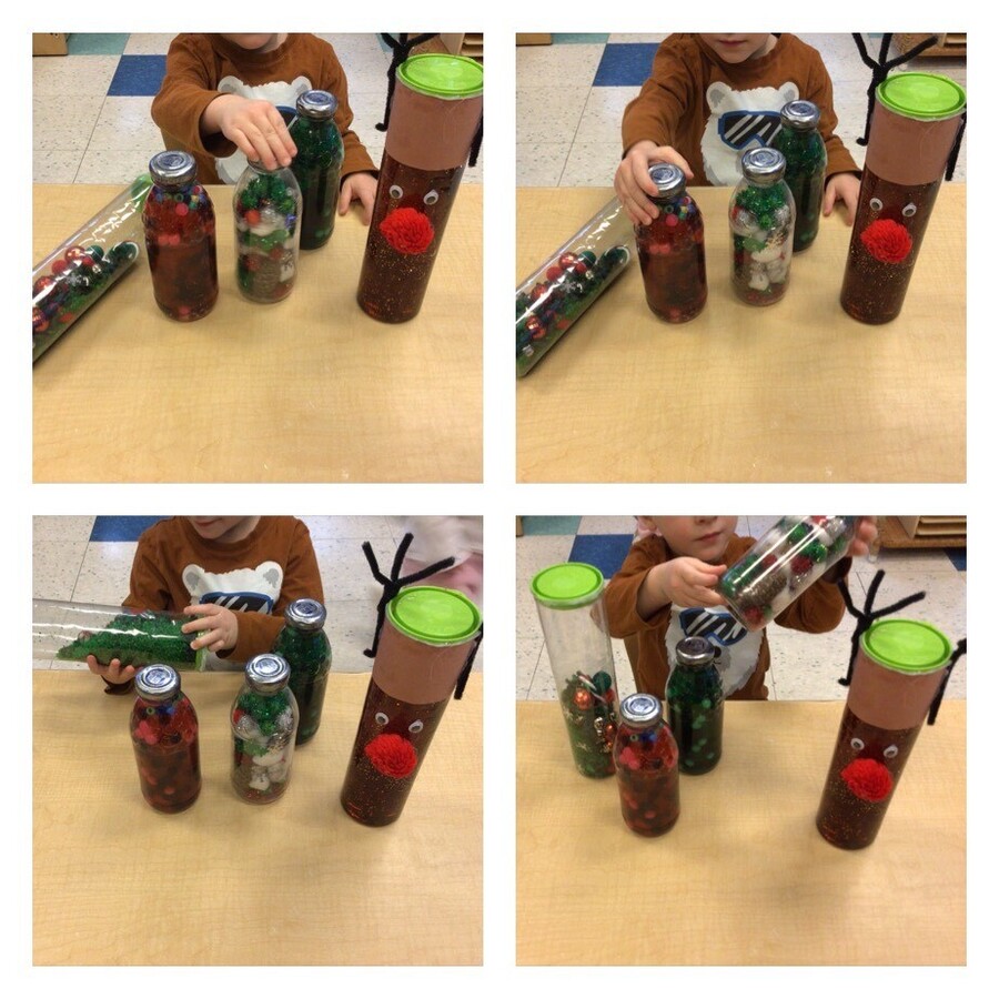 A child smelling bottles with different scents