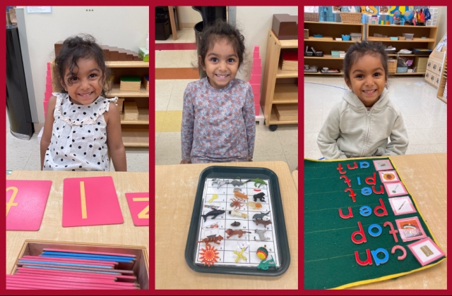 A collage of a child with language materials