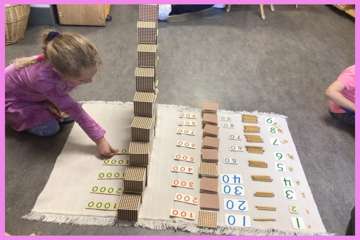 A child placing a numeral beside a corresponding quantity while having a view of the whole mat